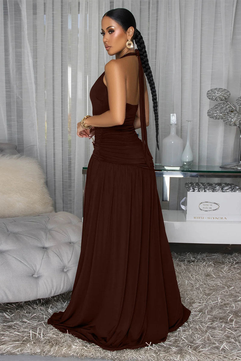 Ruched High Slit Maxi