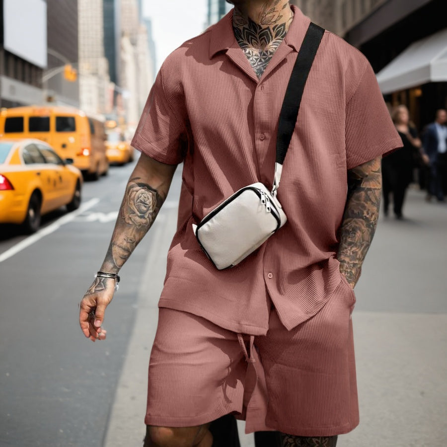 Stylish Ribbed Effortless Comfort Modern Elegance Shirt & Shorts Set