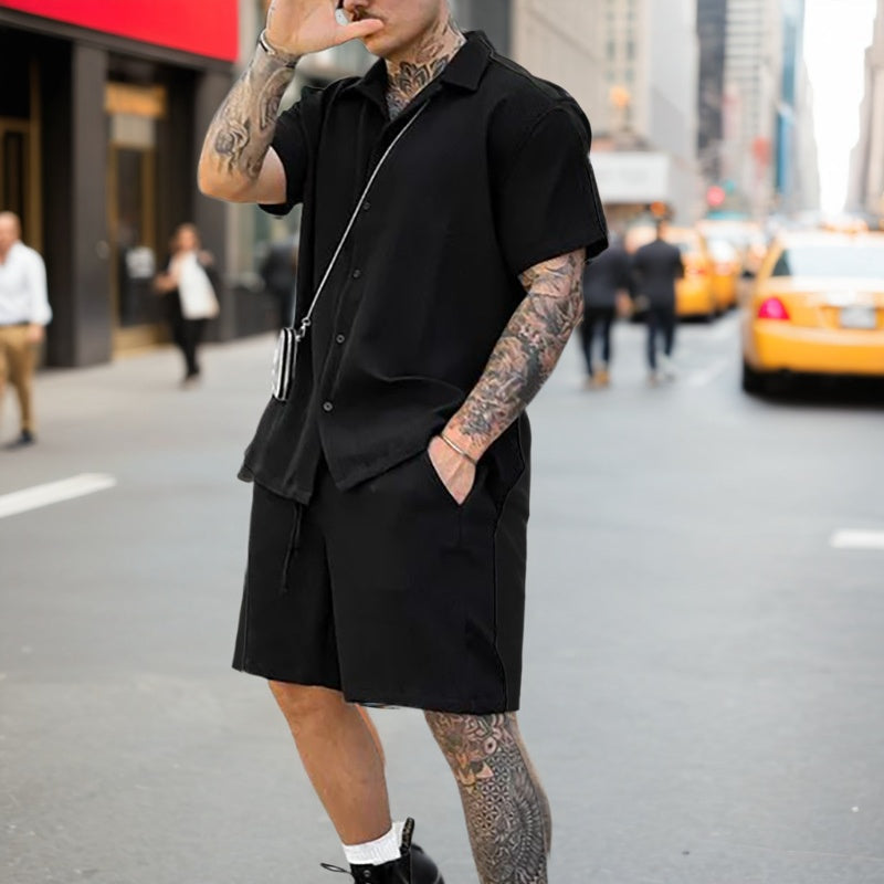 Stylish Ribbed Effortless Comfort Modern Elegance Shirt & Shorts Set