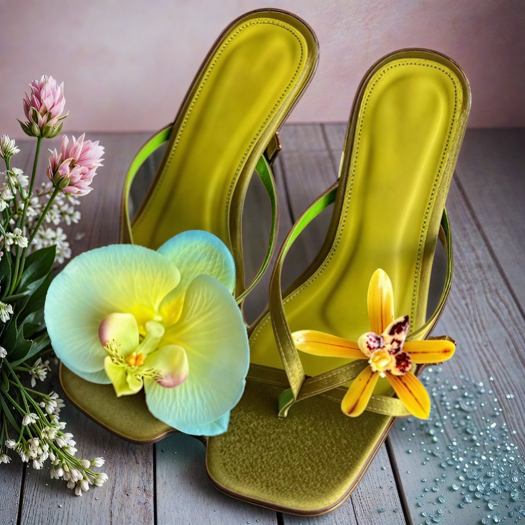 Floral-Detail Toe-Post Heeled Sandals