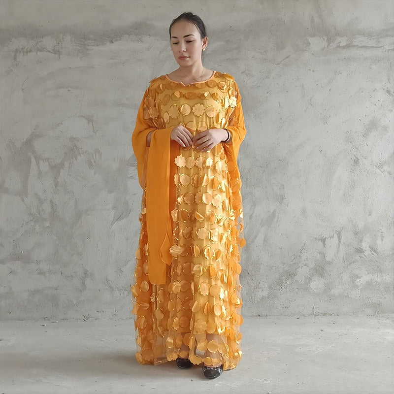 Gold Polka Dot Lace Maxi Dress