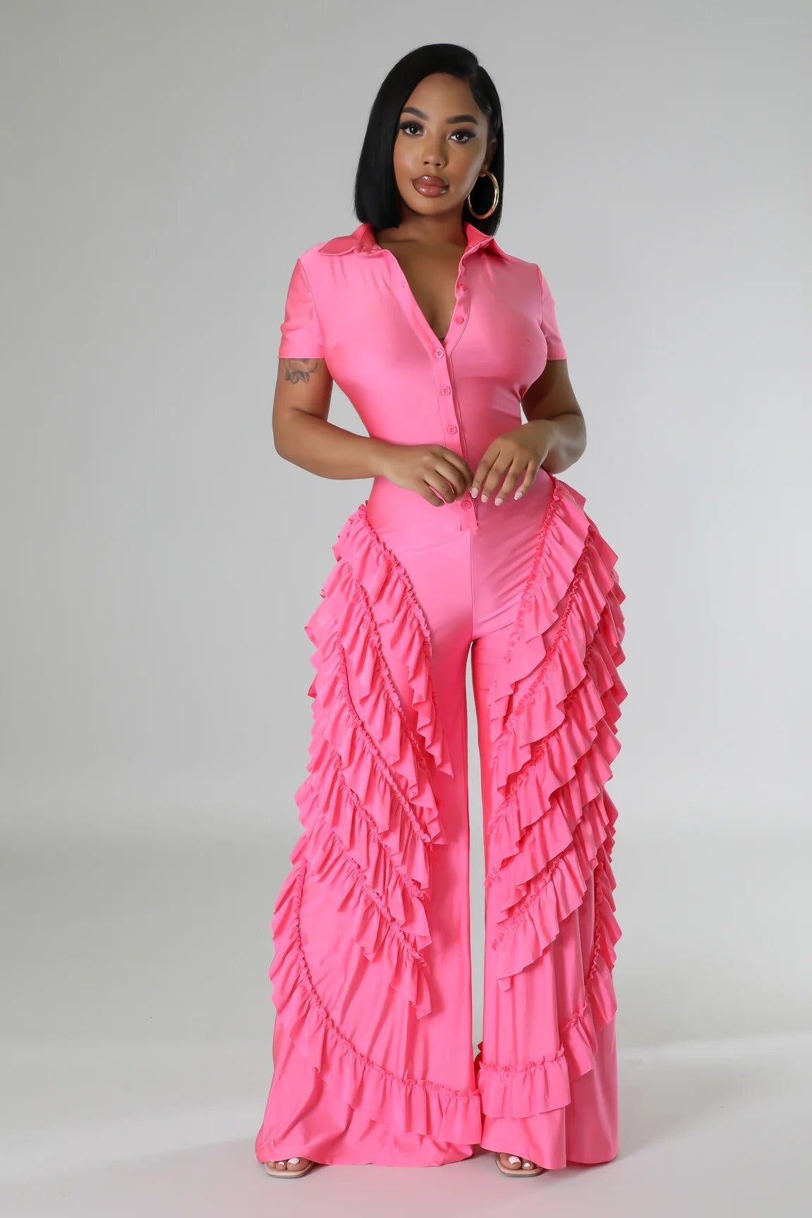 V-neck button jumpsuit