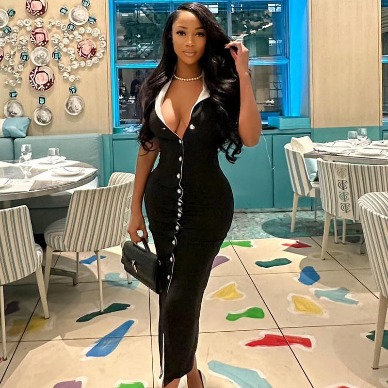 Contrast Fit Button Dress