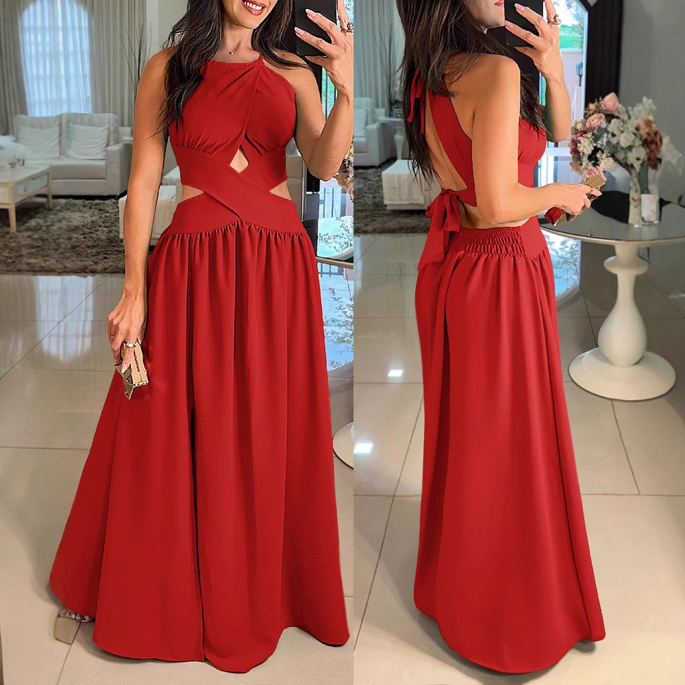 Flared backless maxi dress