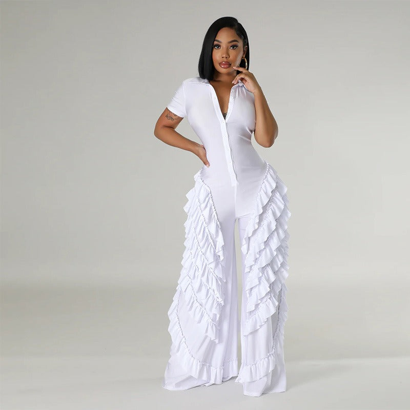 V-neck button jumpsuit