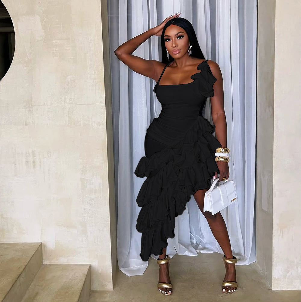 Irregular ruffle dress