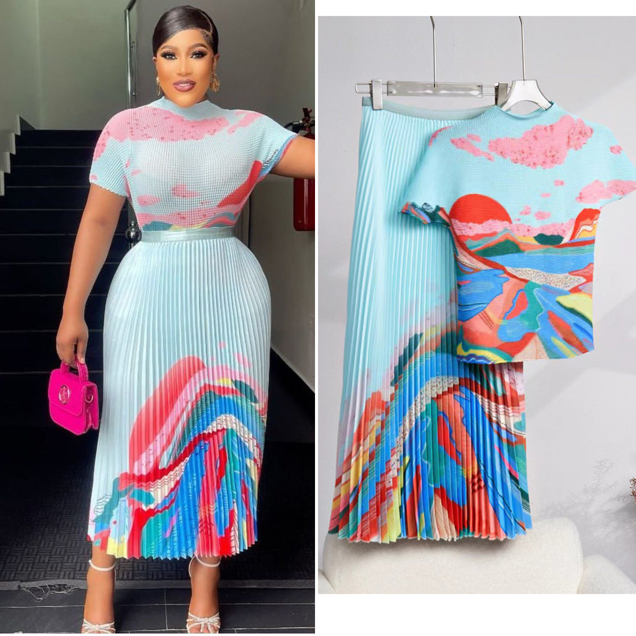 French Romantic Pleated Skirt Set