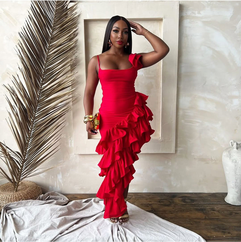 Irregular ruffle dress