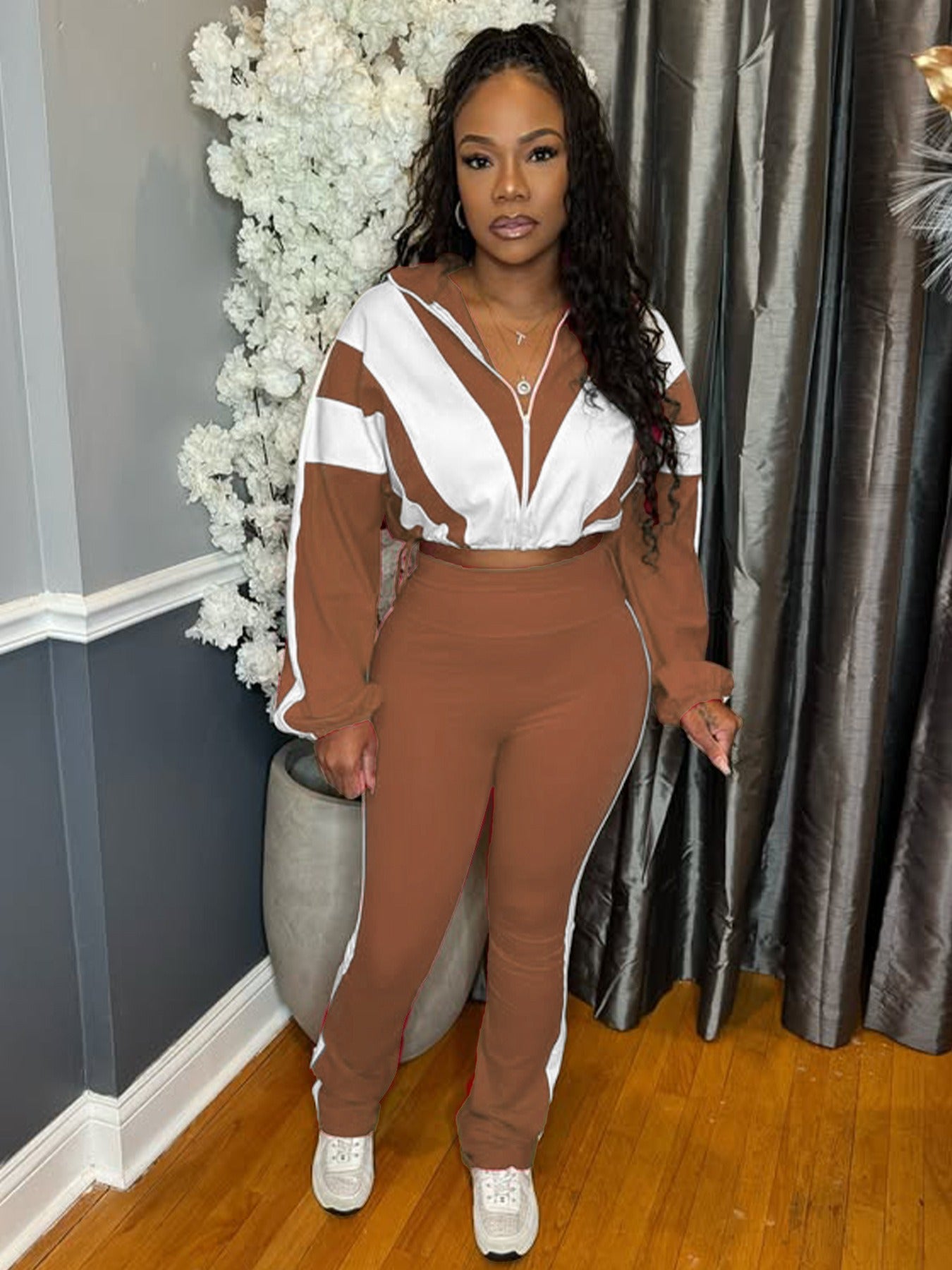 Spliced contrast color sports two-piece Set