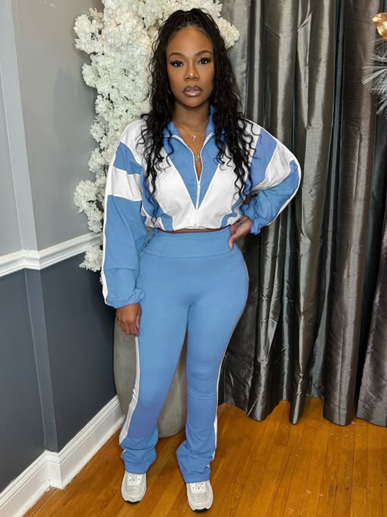 Spliced contrast color sports two-piece Set