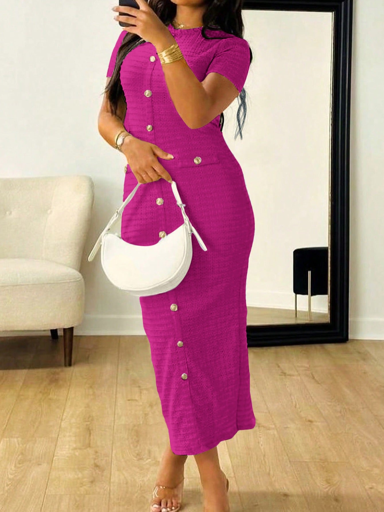 Retro Slim Cardigan Short Sleeve Dress