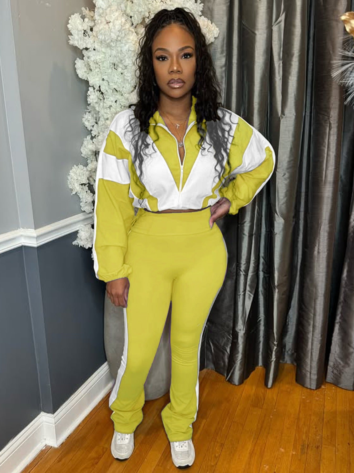 Spliced contrast color sports two-piece Set