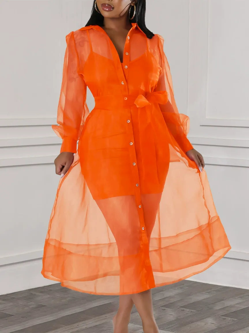 Curvy Mesh Shirt Ensemble Dress Set