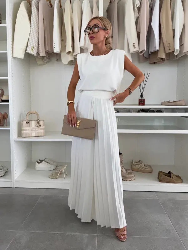 Design pleated wide-leg trousers suit