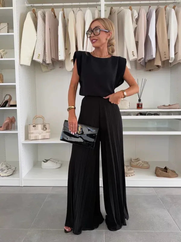 Design pleated wide-leg trousers suit