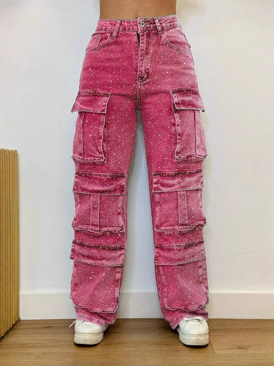 Rhinestone Glitter Pocket Jeans