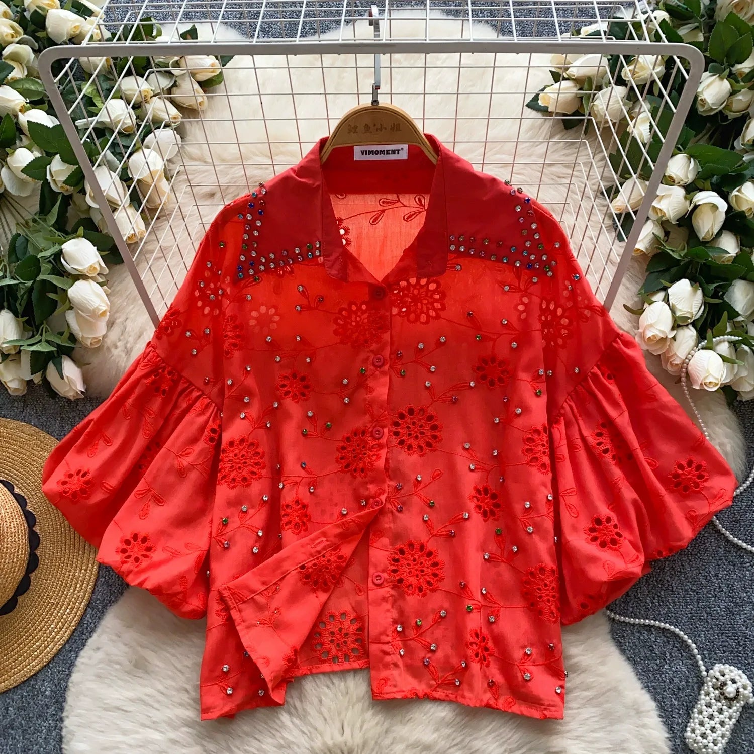 Diamond Hollow Embroidery Top