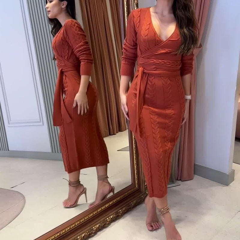 Knitted high-waisted tie-dress