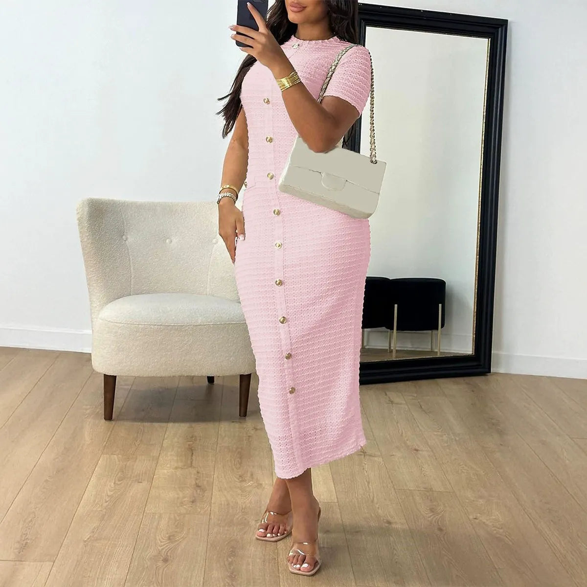 Retro Slim Cardigan Short Sleeve Dress