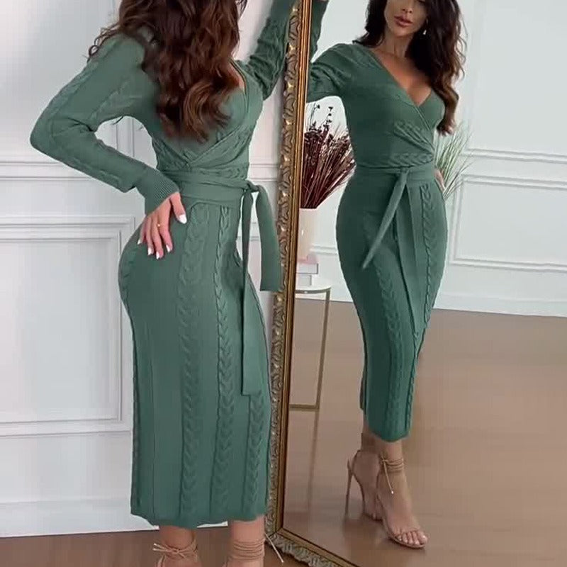 Knitted high-waisted tie-dress