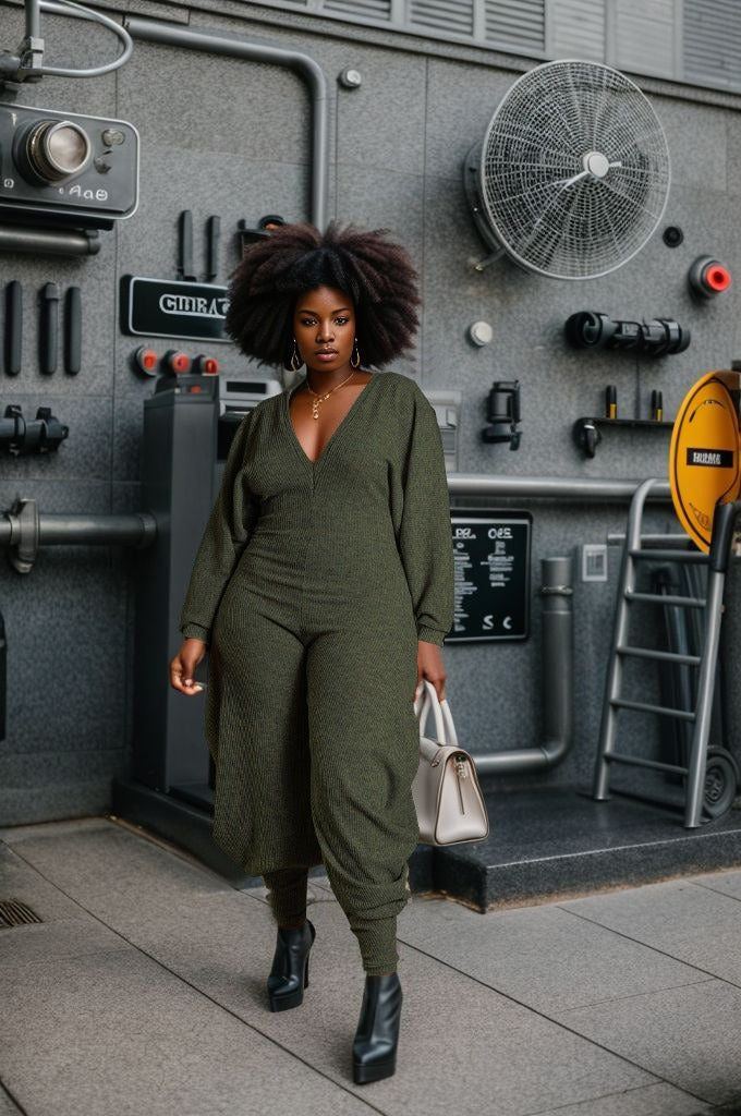 Solid color patchwork jumpsuit