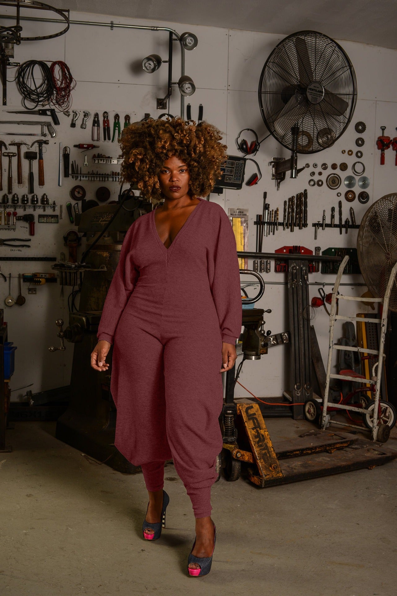 Solid color patchwork jumpsuit