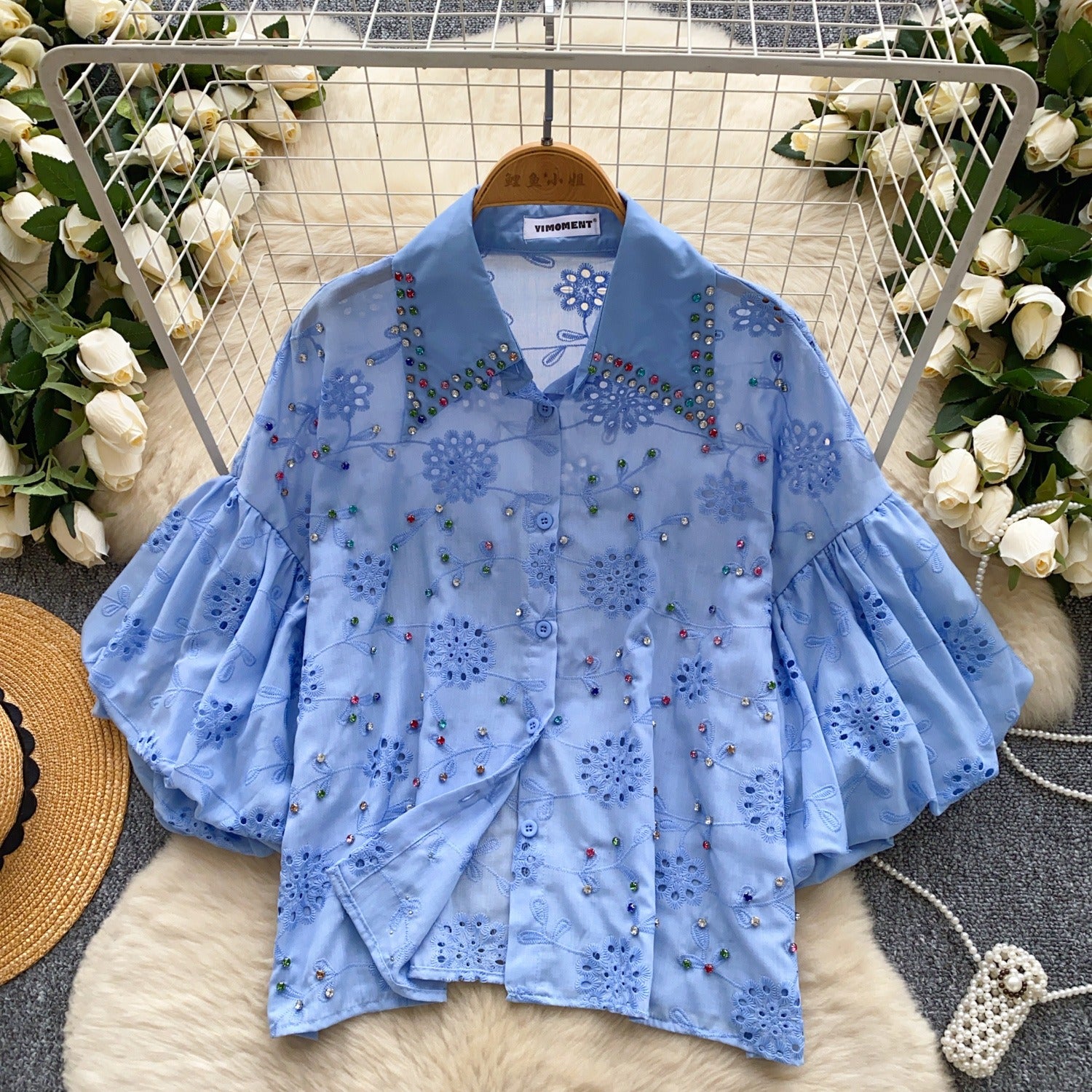 Diamond Hollow Embroidery Top