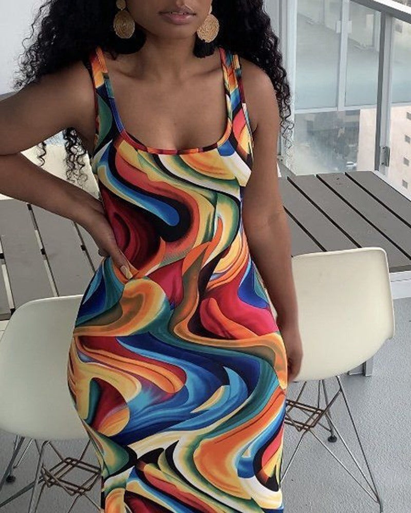 Abstract wave print maxi dress