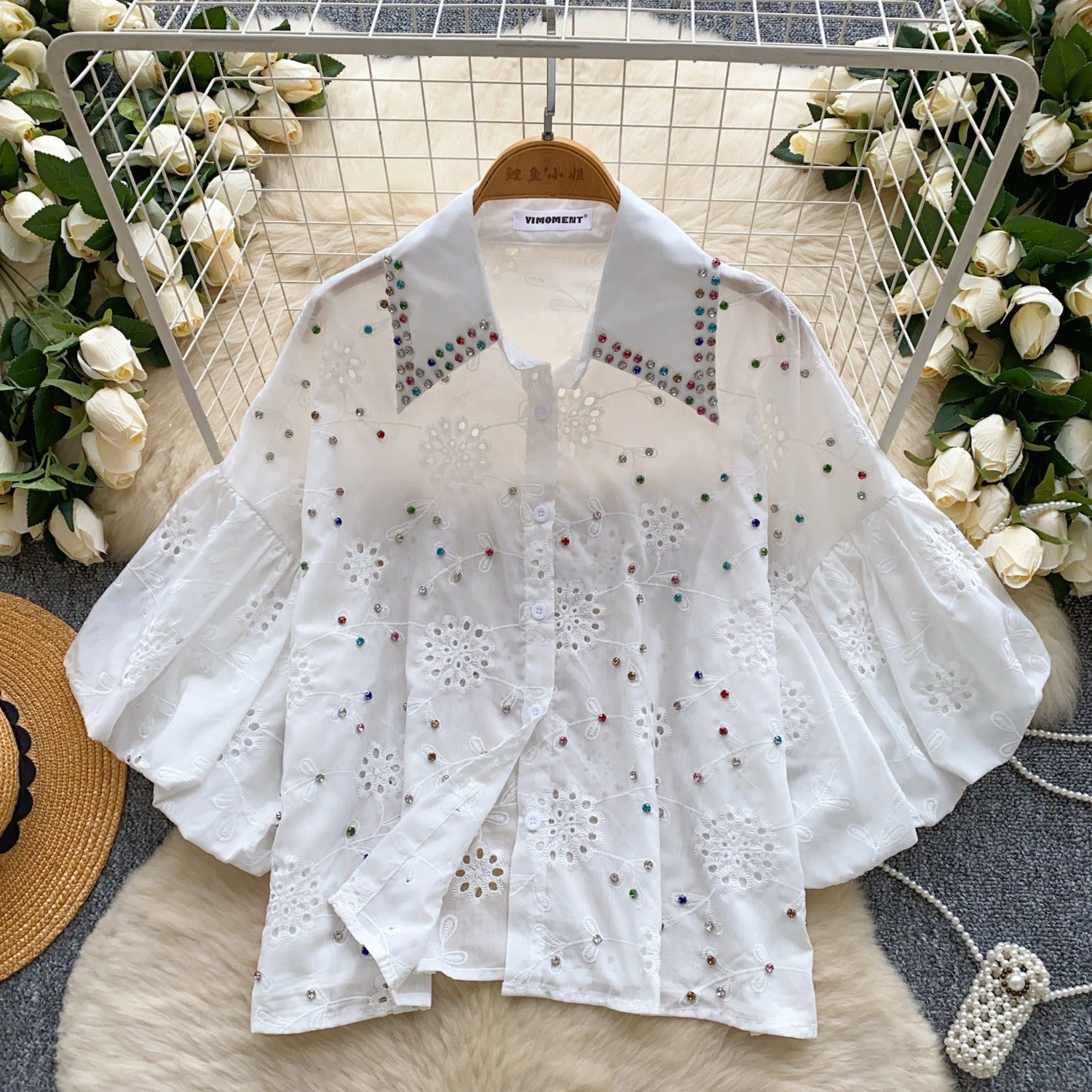 Diamond Hollow Embroidery Top