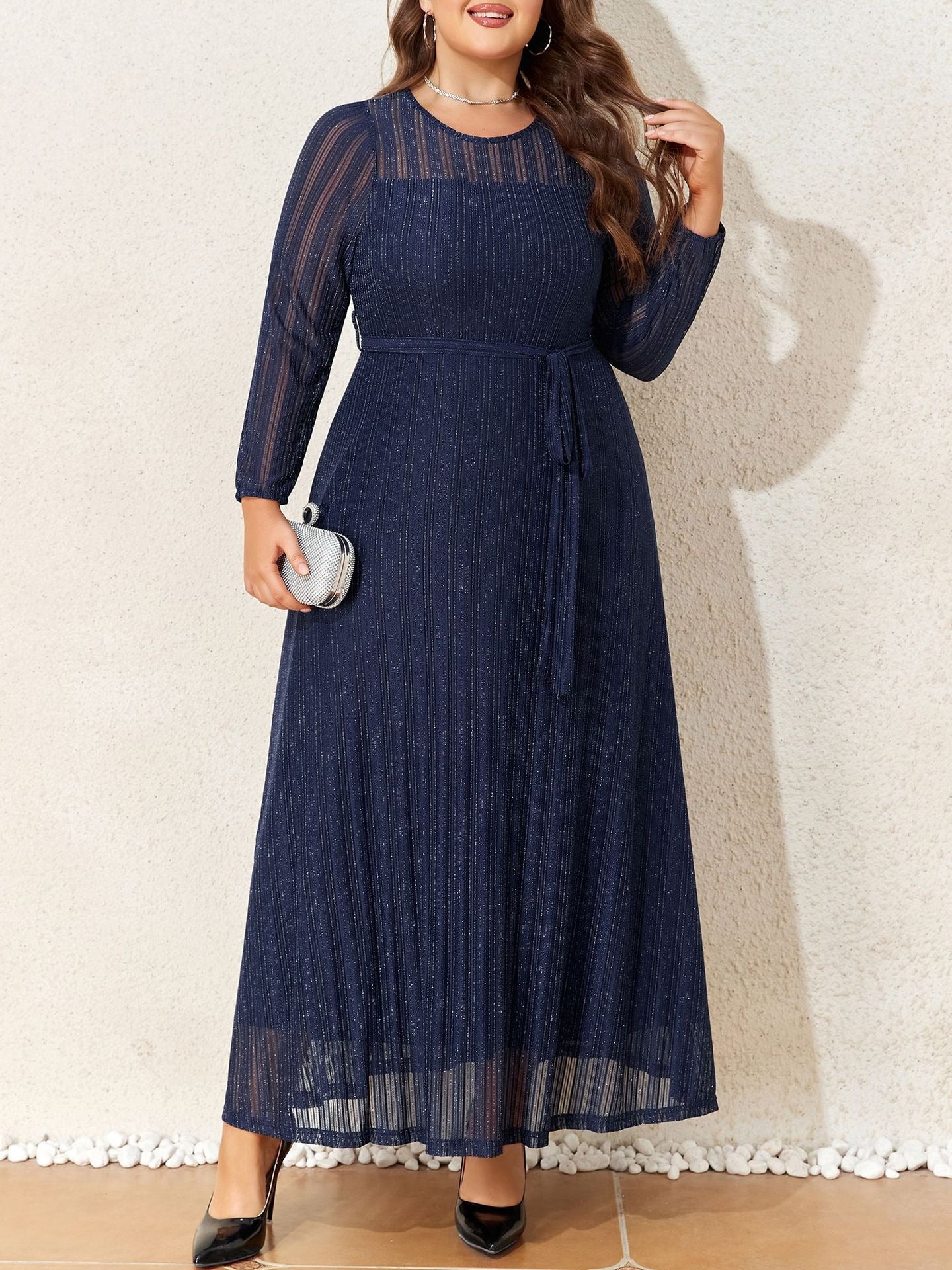 Elegant Glitter Mesh Plus Size Party Dress