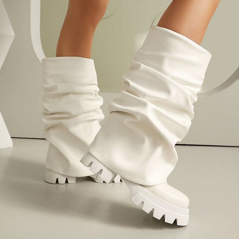 Thick-Soled Pleated Boots