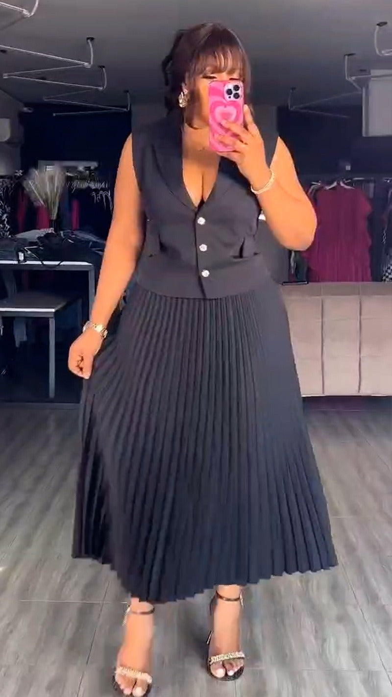 Temperament suit vest pleated skirt suit