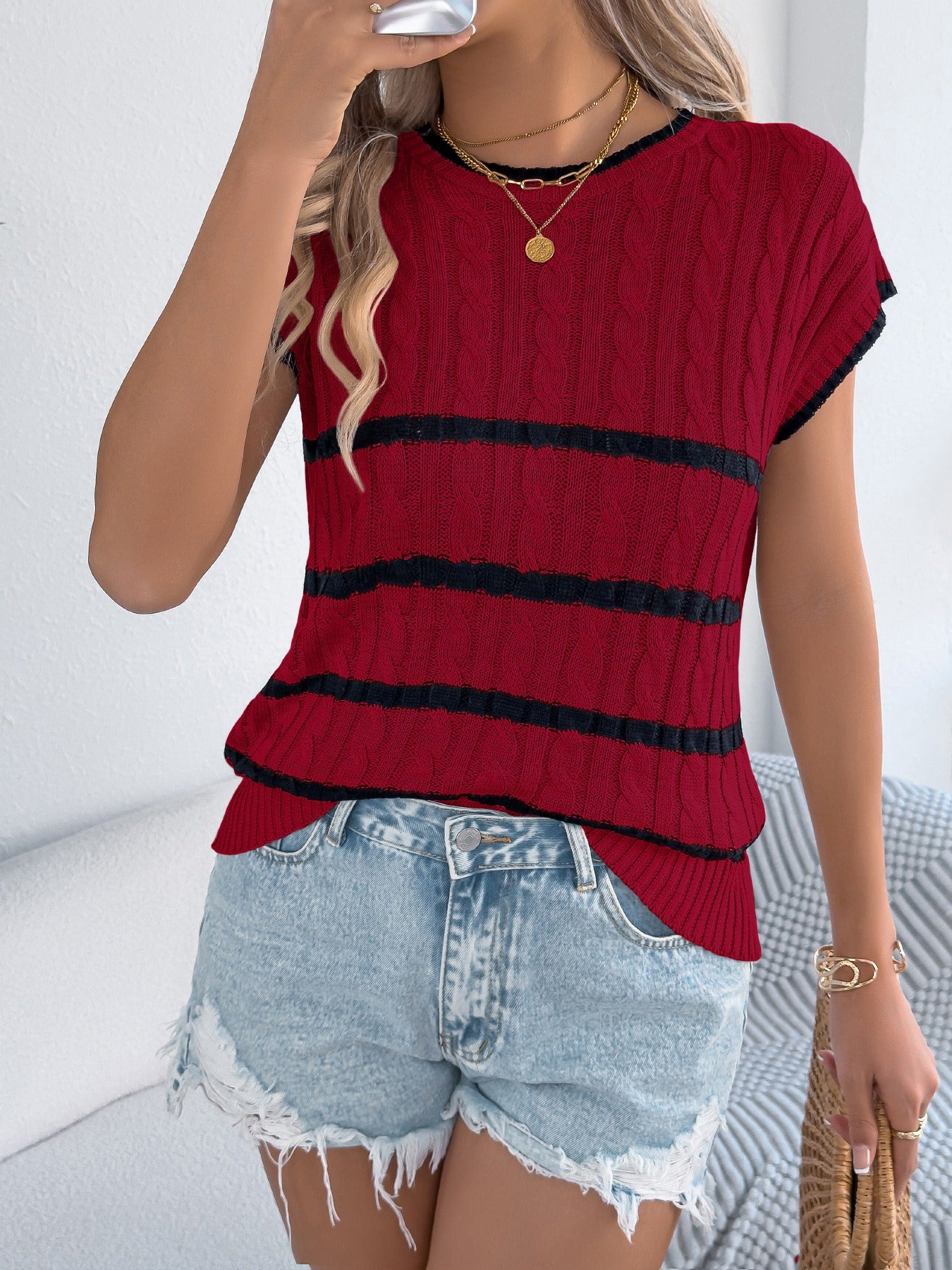 Striped Loose Knit Vacation Top