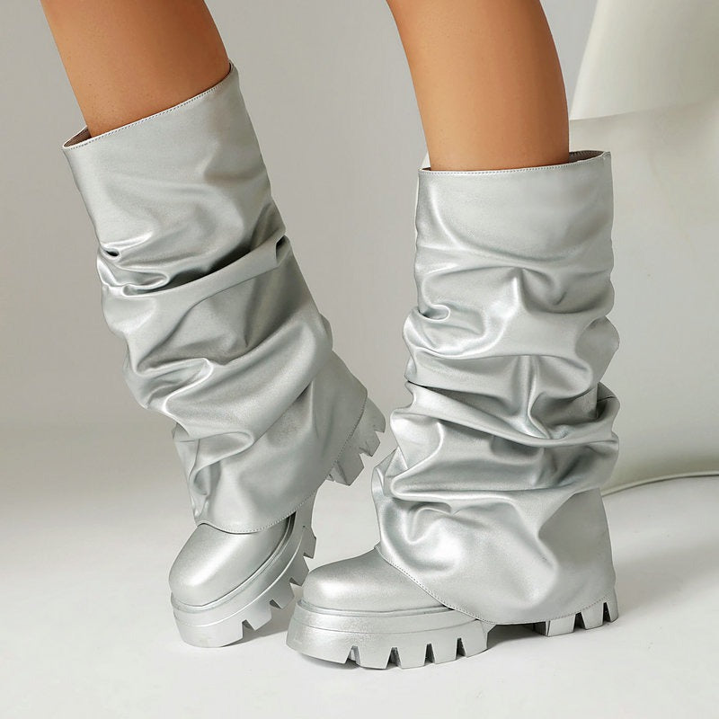 Thick-Soled Pleated Boots
