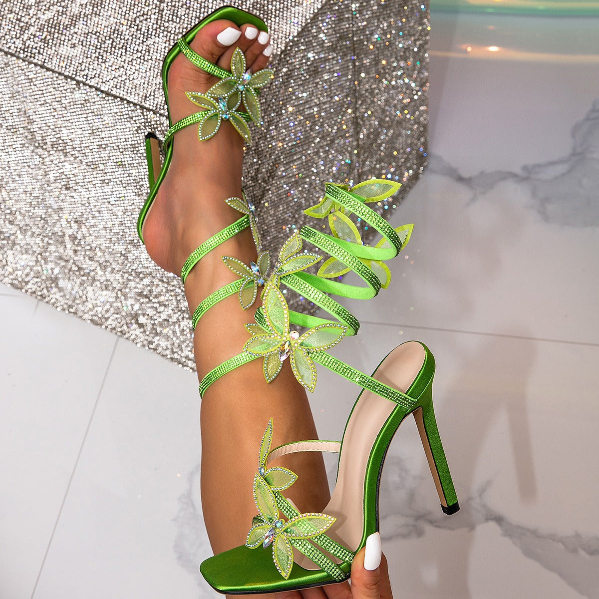 Serpentine Crystal Bow Sandals