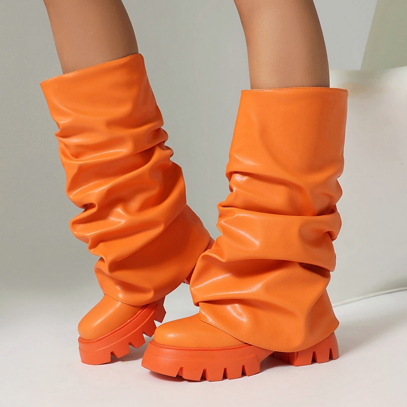 Thick-Soled Pleated Boots