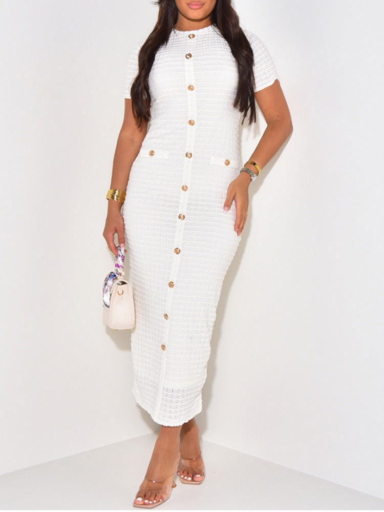 Retro Slim Cardigan Short Sleeve Dress