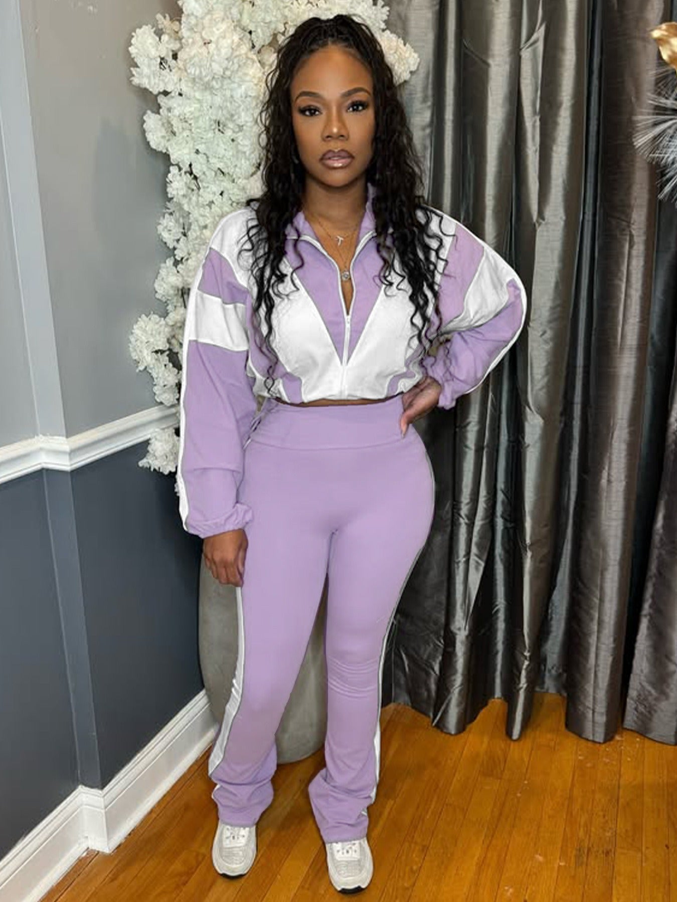 Spliced contrast color sports two-piece Set