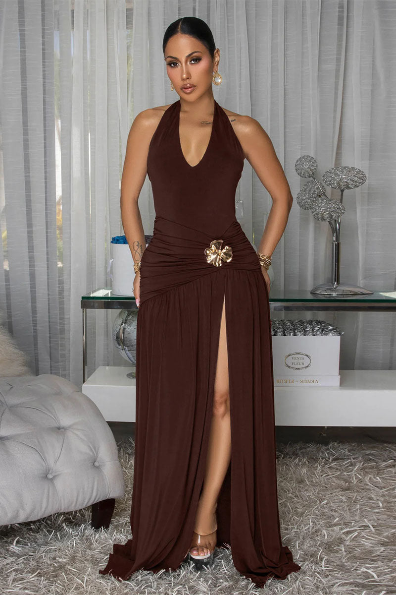 Ruched High Slit Maxi