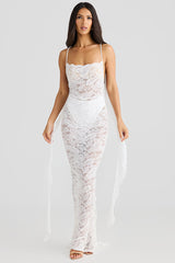 Backless Sash Floral Guipure Lace Party Cami Midi Dresses