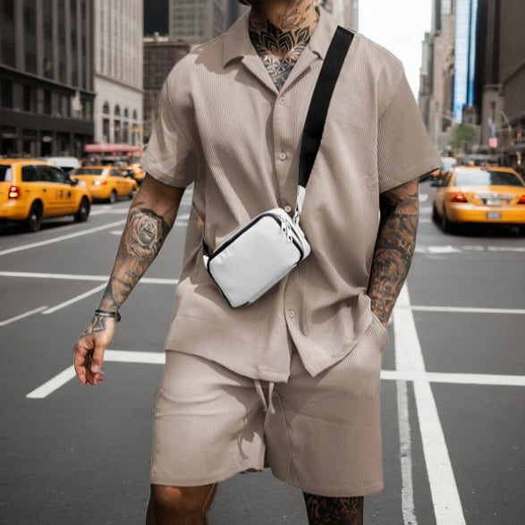 Stylish Ribbed Effortless Comfort Modern Elegance Shirt & Shorts Set