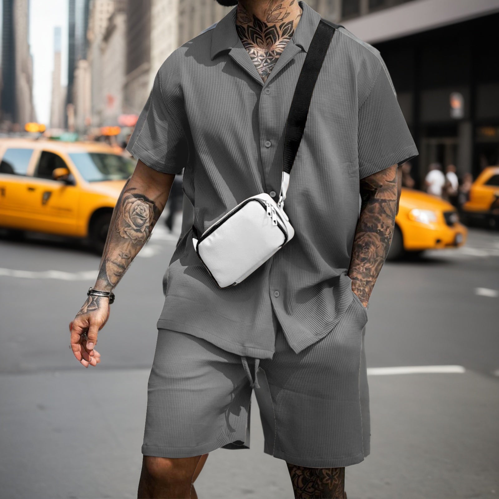 Stylish Ribbed Effortless Comfort Modern Elegance Shirt & Shorts Set