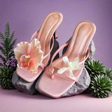 Floral-Detail Toe-Post Heeled Sandals