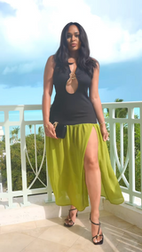 Black and green patchwork dress