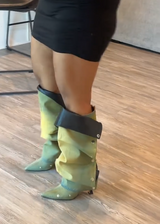 Spliced two-way stacked knee-high boots