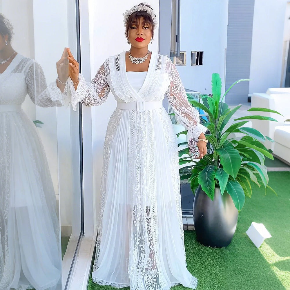 Elegant Lace Long Sleeve Plus Size Dress
