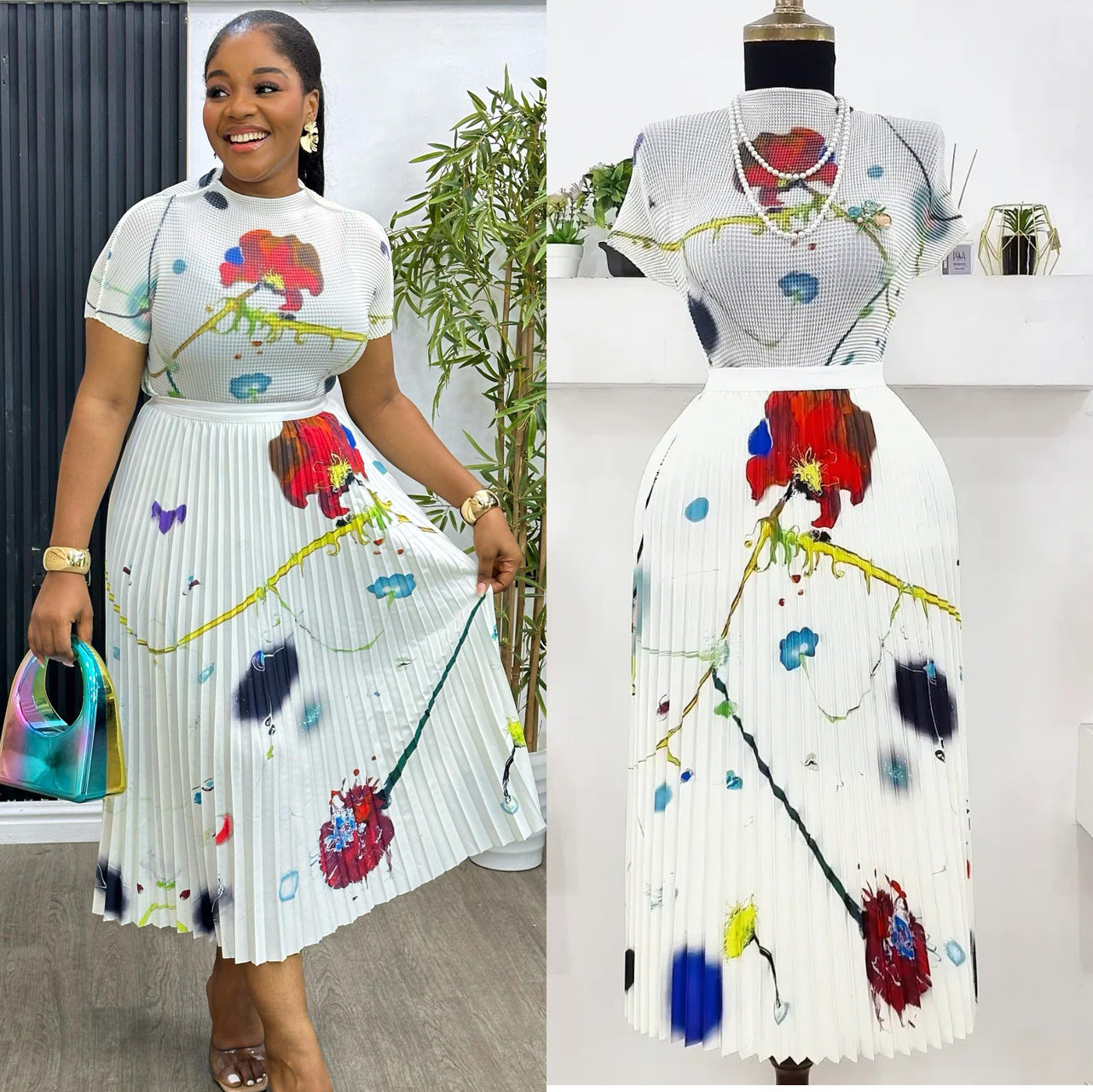 French Romantic Pleated Skirt Set