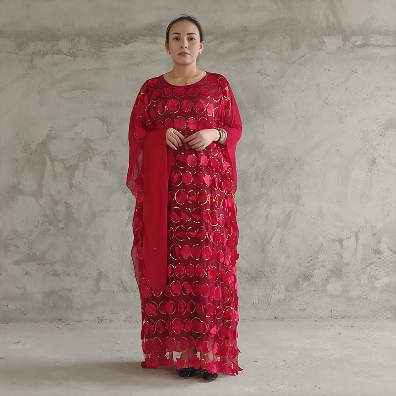 Gold Polka Dot Lace Maxi Dress