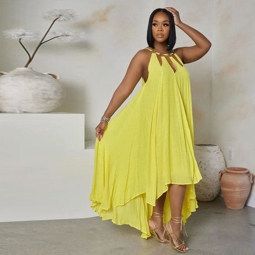 Solid color loose floor-length dress