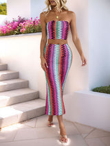 Colorful striped tube top dress set